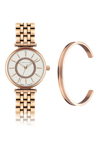 Reloj de cuarzo de acero y diamante y pulsera Zoe - Rosa dorado