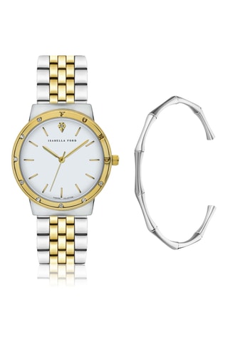 Reloj de cuarzo de acero y diamante y pulsera Héloïse - Plateado y dorado