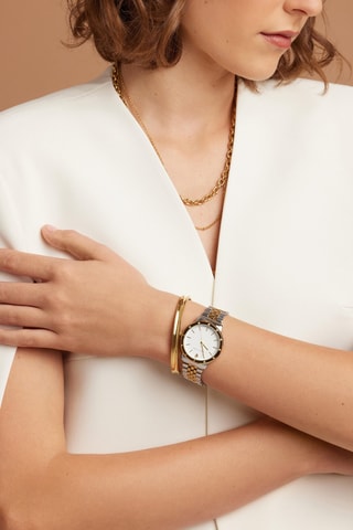 Reloj de cuarzo de acero y diamante y pulsera Héloïse - Plateado y dorado