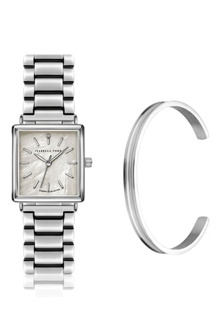 Reloj de cuarzo de acero y diamante y pulsera Lilou - Plateado