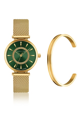 Reloj de cuarzo de acero y diamante y pulsera Nathalie - Dorado
