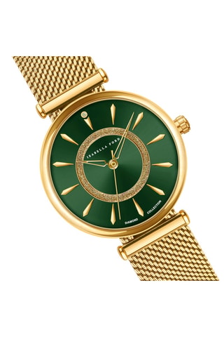 Reloj de cuarzo de acero y diamante y pulsera Nathalie - Dorado