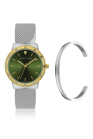 Reloj de cuarzo de acero y diamante y pulsera Olympe - Plateado y dorado