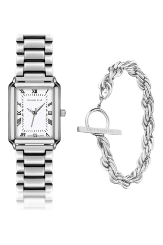 Reloj de cuarzo de acero y diamante y pulsera Netty - Plateado