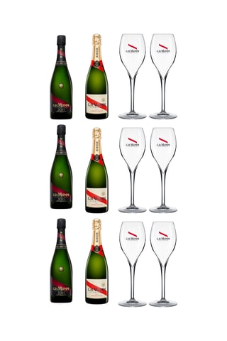 3 x Champagne Cordon Rouge Brut - 75 cl, 3 x Champagne Cordon Rouge Brut Millésimé 2019 - 75 cl et 12 flûtes à champagne - 15 cl