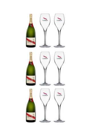 3 x Magnum de Champagne Cordon Rouge Brut - 1,5 l et 12 flûtes à champagne - 15 cl