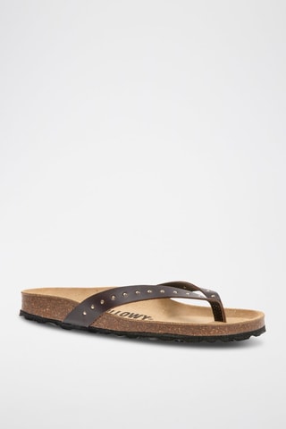 Tongs en cuir - Doré et marron