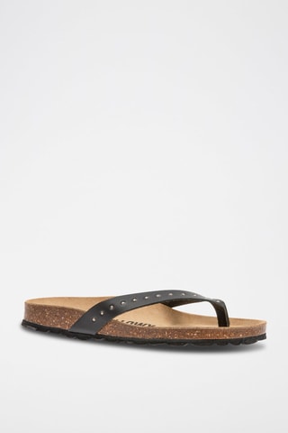 Tongs en cuir - Noir et doré