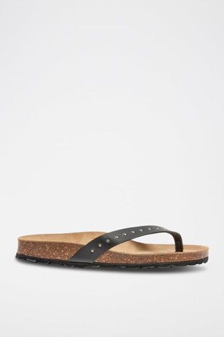Tongs en cuir - Noir et doré