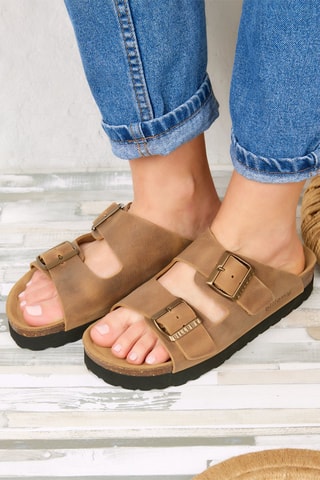 Mules plateformes en cuir - Marron