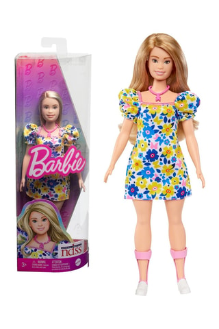Muñeca Barbie Fashionista Vestido de flores Síndrome de Down - 5 piezas - Desde 3 años