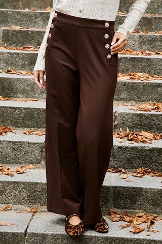 Pantalón recto de tiro alto Pauline - Marrón