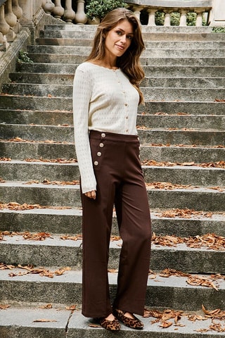 Pantalón recto de tiro alto Pauline - Marrón