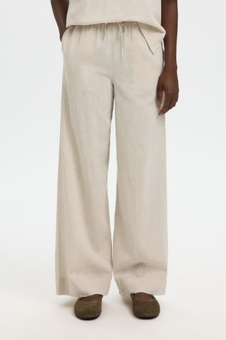 Pantalón wide leg de lino y algodón orgánico - Beige - Selected