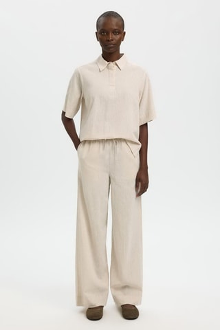 Pantalón wide leg de lino y algodón orgánico - Beige - Selected