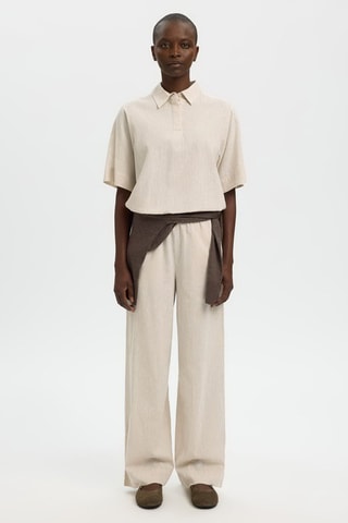 Pantalón wide leg de lino y algodón orgánico - Beige - Selected