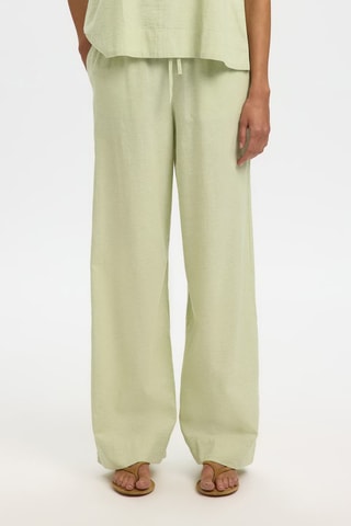 Pantalón de lino y algodón orgánico - Verde claro - Selected
