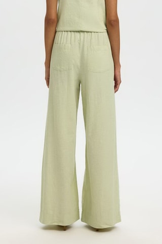 Pantalón de lino y algodón orgánico - Verde claro - Selected