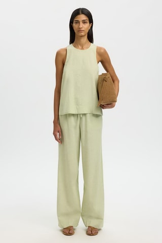 Pantalón de lino y algodón orgánico - Verde claro - Selected