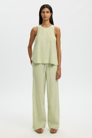 Pantalón de lino y algodón orgánico - Verde claro - Selected