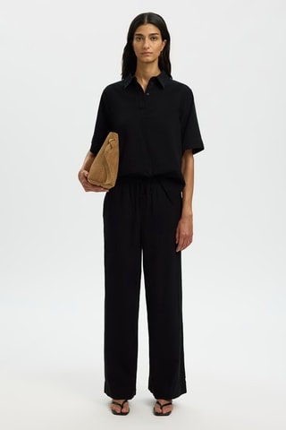 Pantalón de lino y algodón orgánico - Negro - Selected