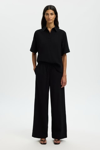 Pantalón de lino y algodón orgánico - Negro - Selected