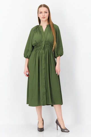 Vestido camisero Pleat - Caqui