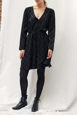 Vestido recto de lunares - Negro