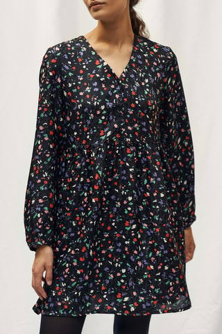 Vestido recto de flores - Negro