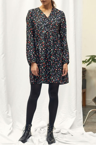Vestido recto de flores - Negro