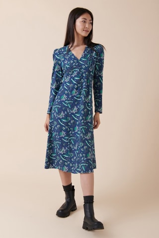 Vestido midi Roncador - Azul marino y verde
