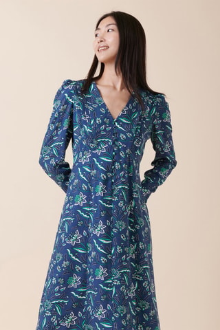 Vestido midi Roncador - Azul marino y verde