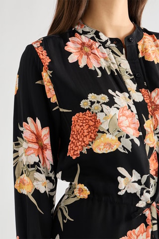 Vestido camisero Floral - Negro