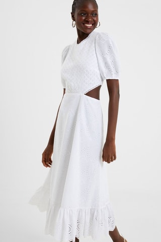 Vestido midi con bordado inglés Esse - Blanco