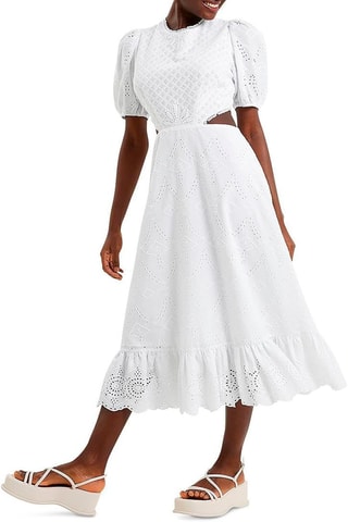 Vestido midi con bordado inglés Esse - Blanco