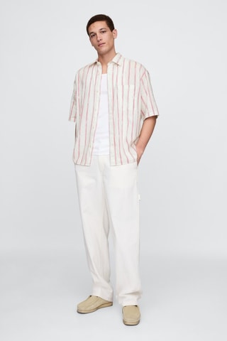 Camisa de lino - Verde oscuro y blanco
