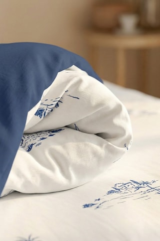 Housse de couette en percale de coton 79 fils/cm² Mareny - Bleu et blanc