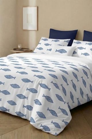 Housse de couette en percale de coton 200 fils/cm² Capri - Bleu