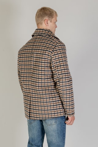 Caban en laine - Marron, beige et bleu foncé