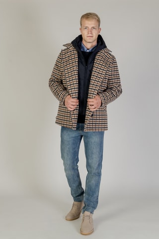 Caban en laine - Marron, beige et bleu foncé