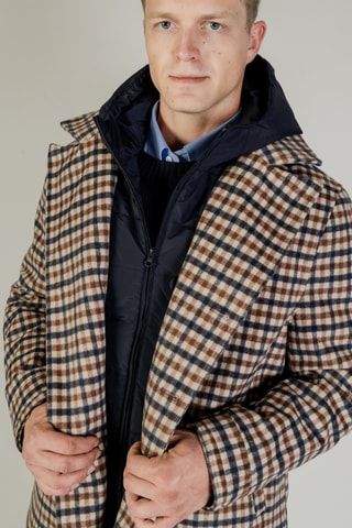 Caban en laine - Marron, beige et bleu foncé