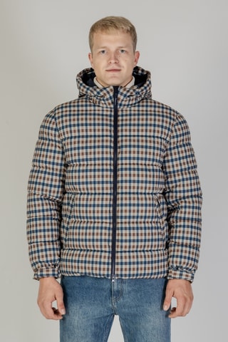 Doudoune à capuche - Marron, beige et bleu foncé