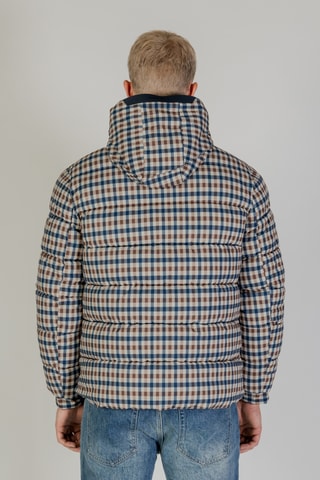Doudoune à capuche - Marron, beige et bleu foncé