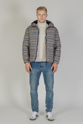 Doudoune à capuche - Marron, beige et bleu foncé
