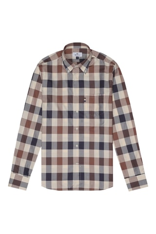 Chemise regular - Carreau - Marron, bleu foncé et écru