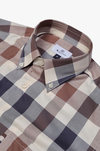Chemise regular - Carreau - Marron, bleu foncé et écru