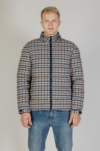 Doudoune à capuche - Marron, beige et bleu foncé
