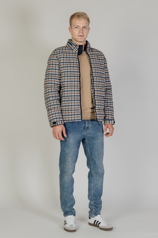 Doudoune à capuche - Marron, beige et bleu foncé