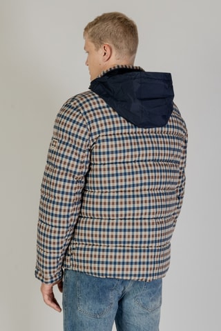 Doudoune à capuche - Marron, beige et bleu foncé