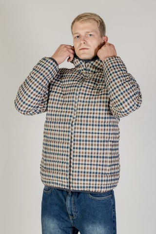 Doudoune à capuche - Marron, beige et bleu foncé